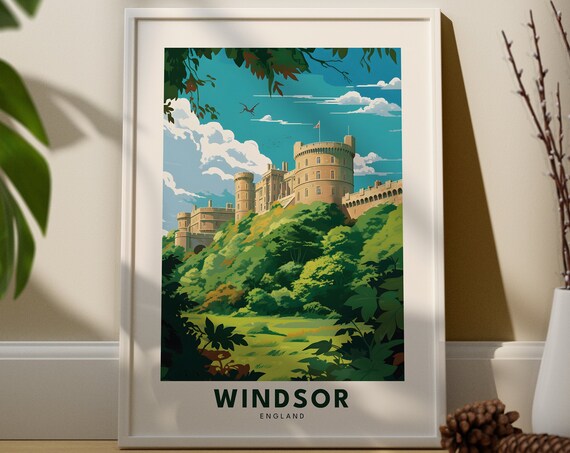 Windsor Castle England Retro Travel Poster With Royal Landmark View