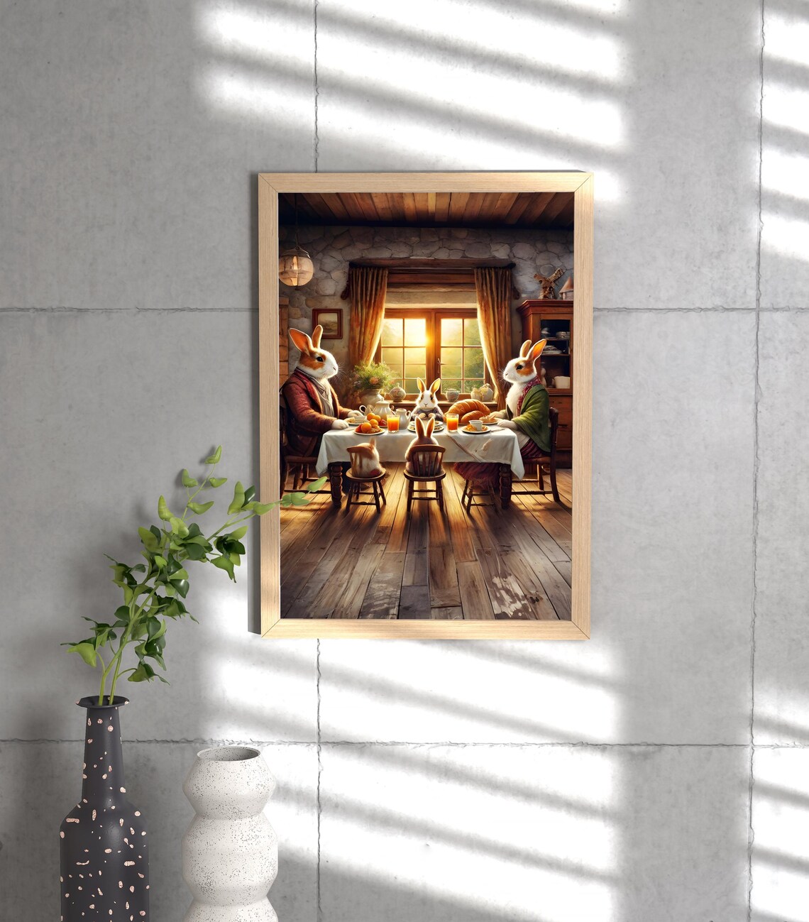 Rabbit Family Sharing Breakfast in a Cozy Cottage Humor Poster - Image 3