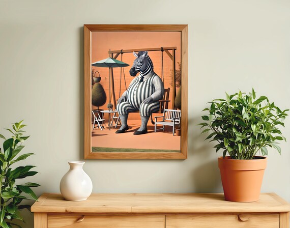 Zebra on Swing Animal Life Poster Print