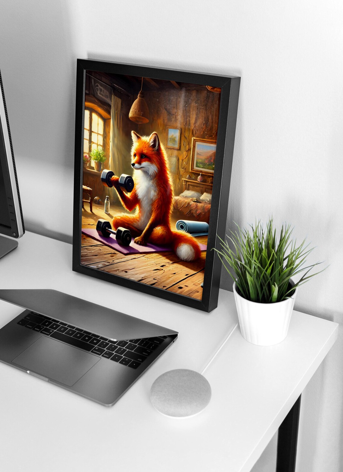 Fox Lifting Dumbbells Animal Life Poster - Image 4