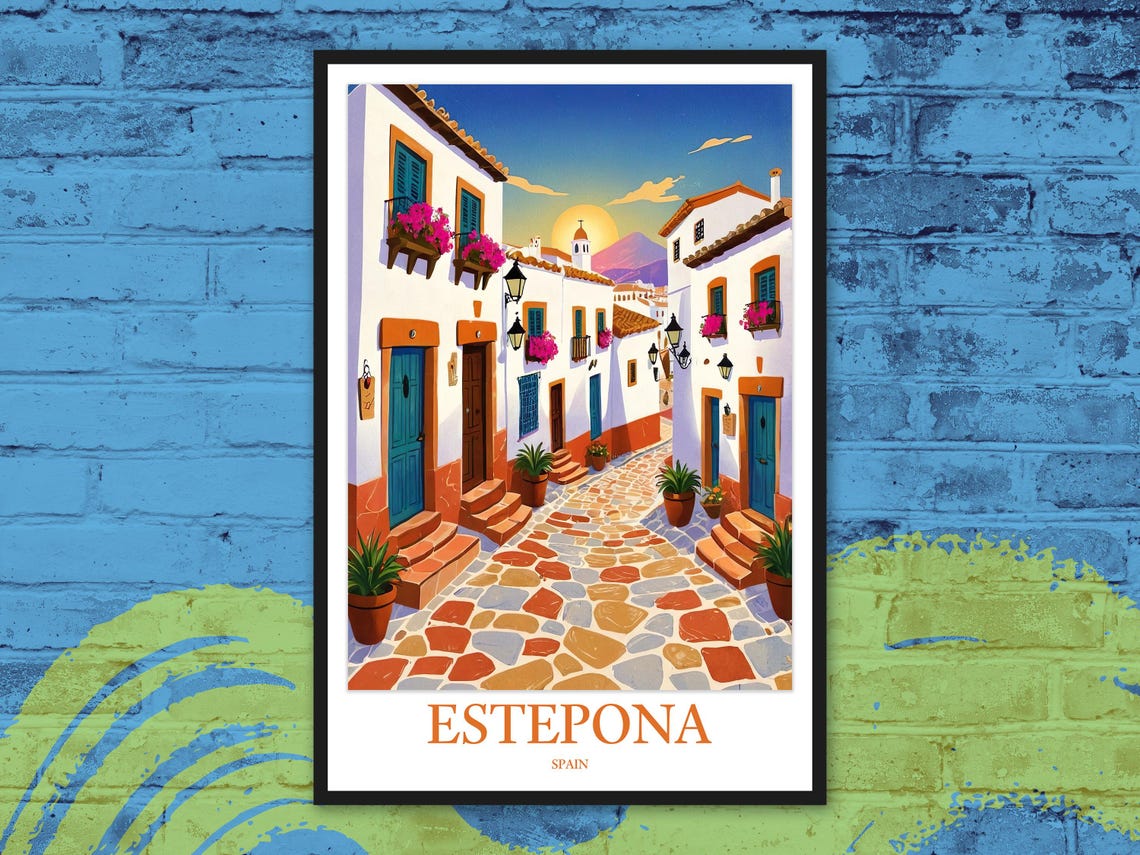 Estepona Spain White Andalusian Street Sunset Old Town Travel Poster