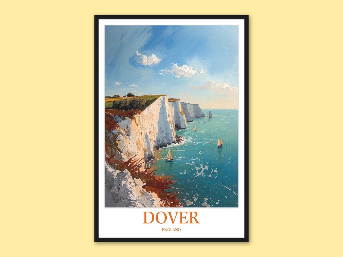 Dover England White Cliffs Daytime Sailboats Seascape Poster