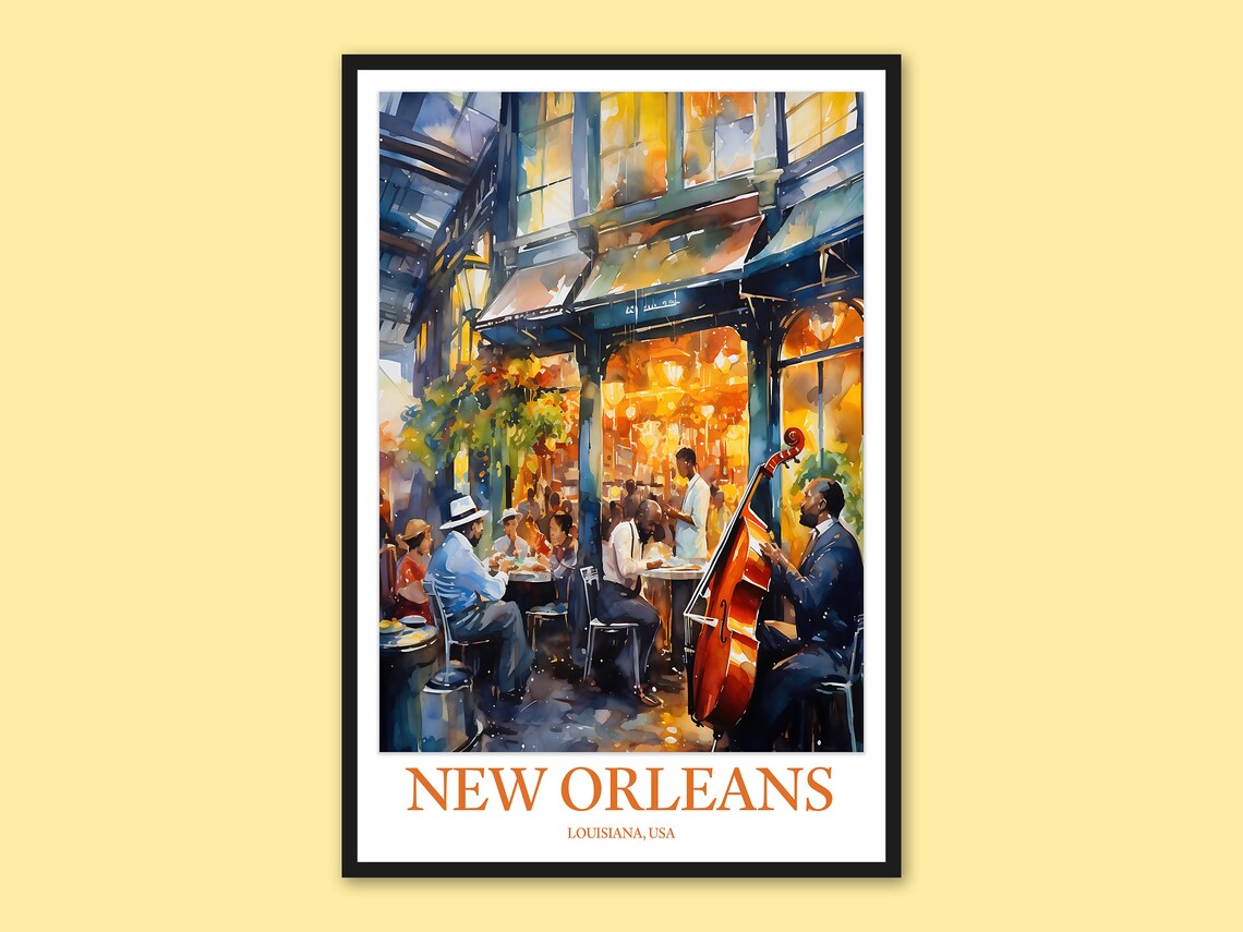 New Orleans French Quarter Jazz Cafe Watercolor Travel Poster