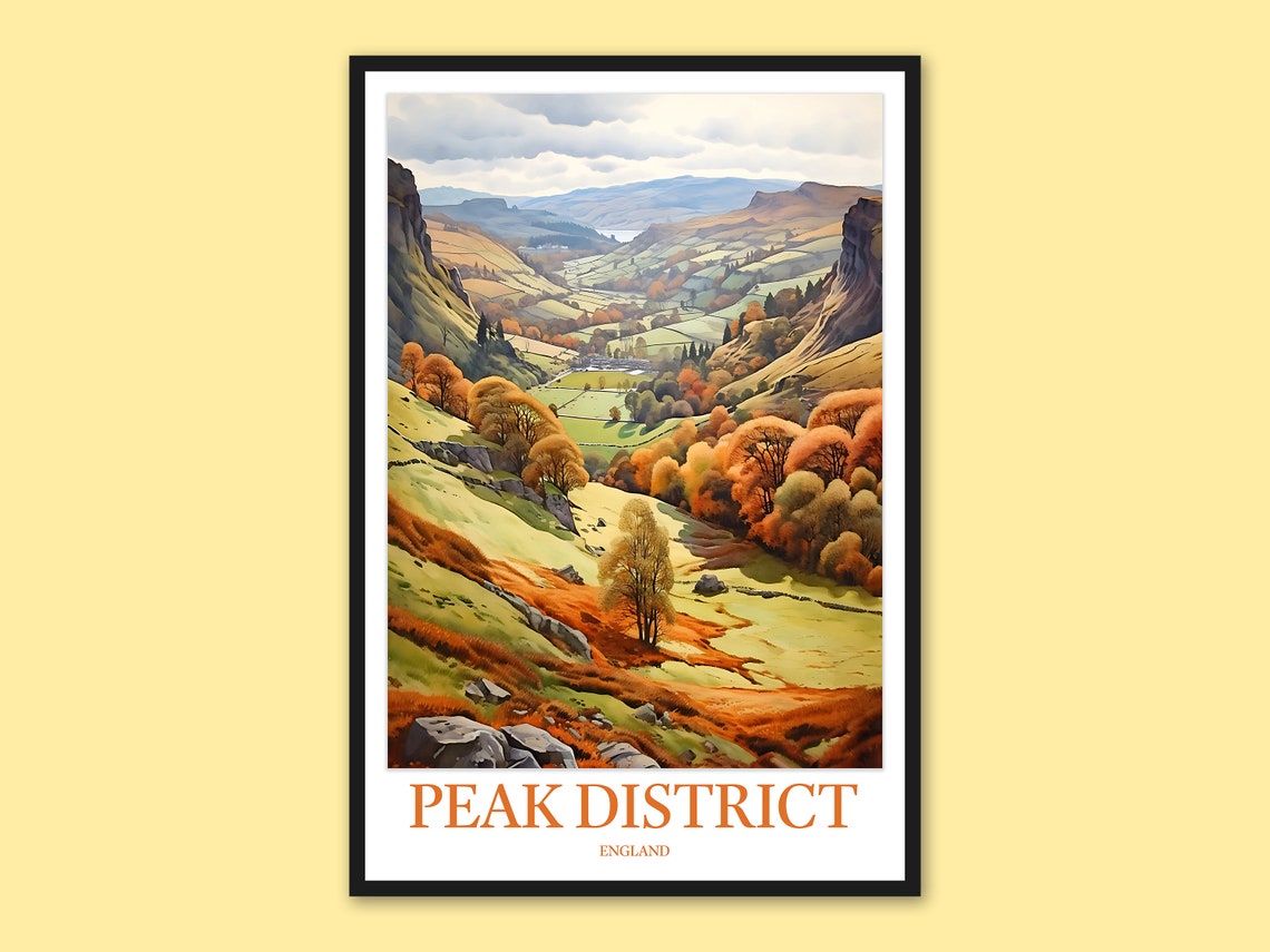Peak District England Autumn Valley Landscape Painting Poster