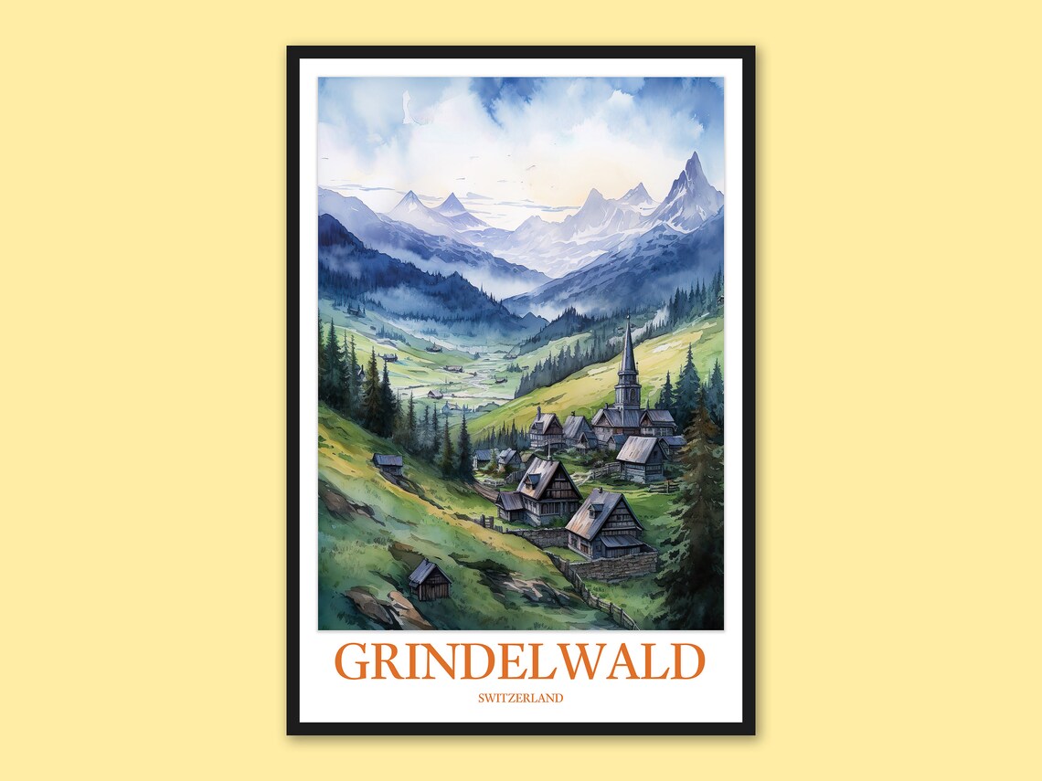 Grindelwald Switzerland Sunny Alpine Valley Village Travel Poster