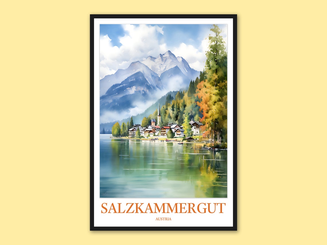 Salzkammergut Austria Alpine Lake Village Mountain Reflection Poster