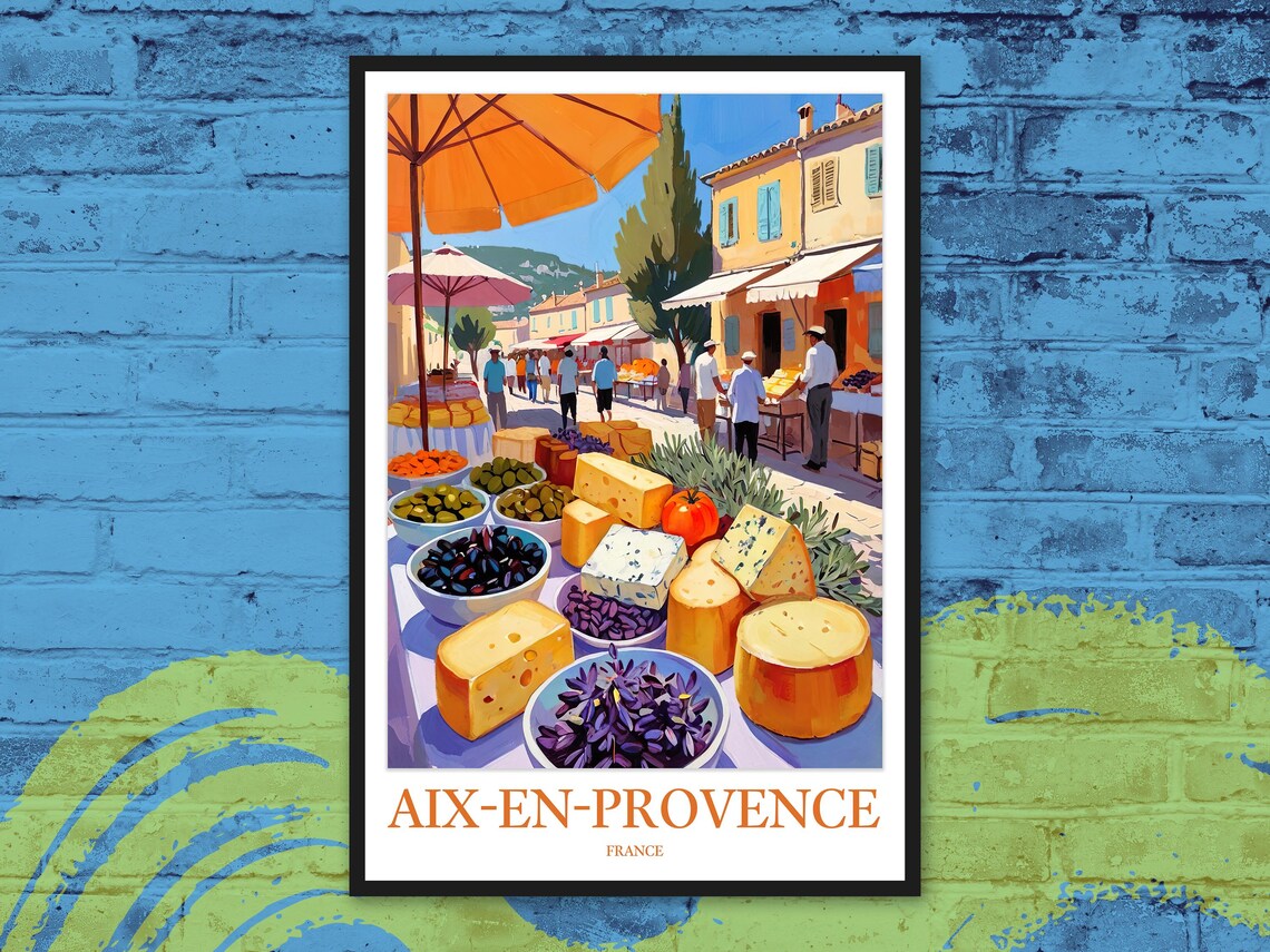 Aix-en-Provence French Market Illustrated Vintage Travel Poster