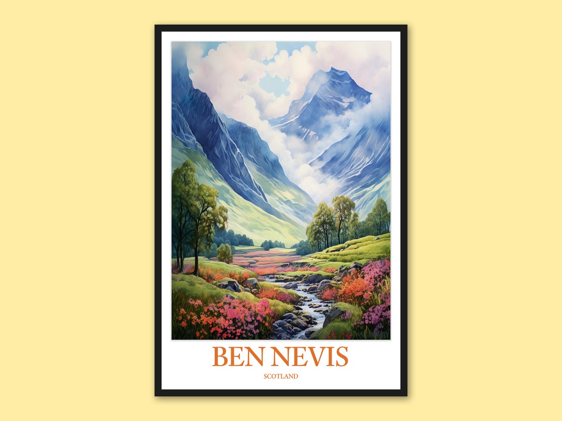 Ben Nevis Scotland Pink Heather River Valley Mountain Poster