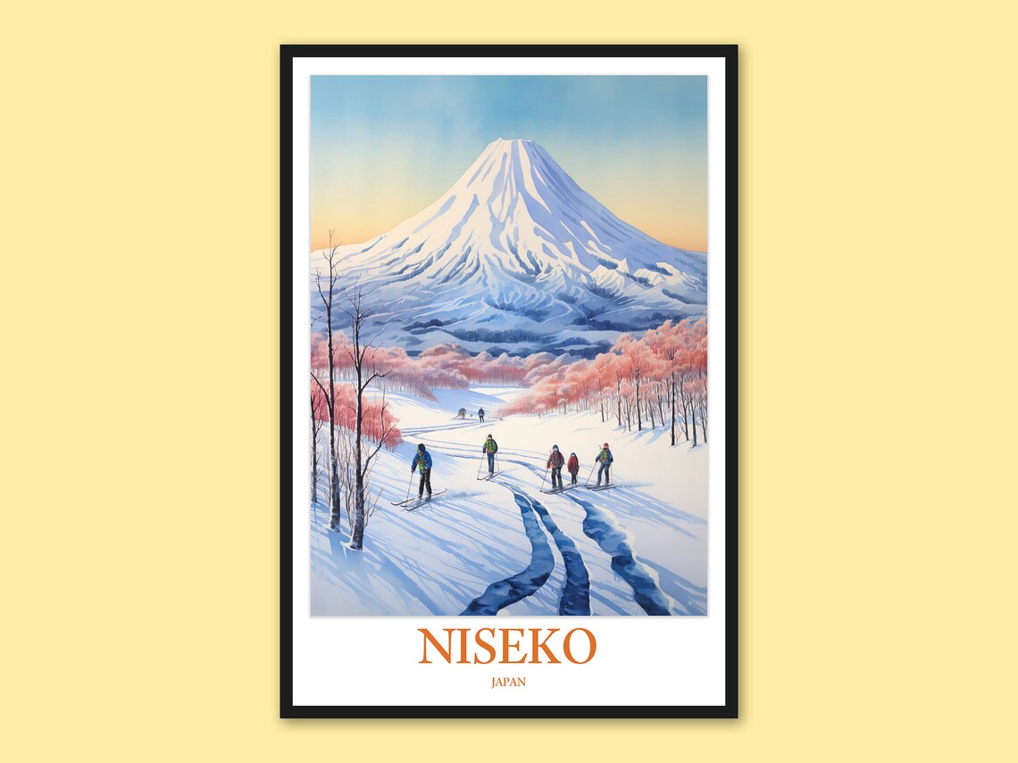 Niseko Japan Mount Yotei Winter Ski Travel Poster Snowy Slopes
