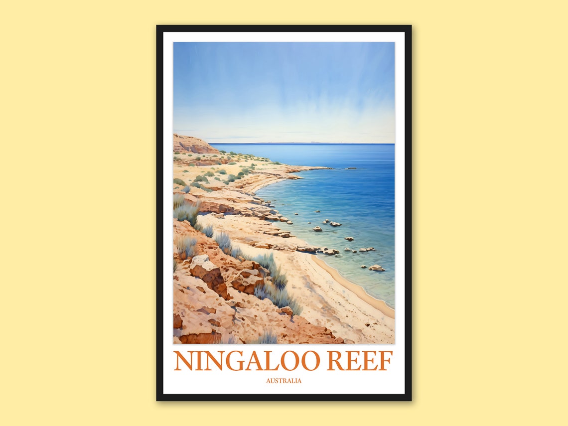 Ningaloo Reef Australia Red Cliff Coastline Beach Travel Poster