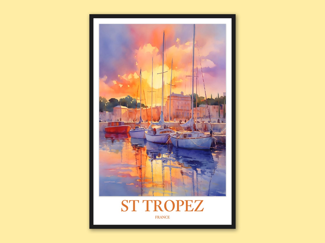 St Tropez France Pink and Violet Sunset Marina Sailboats Poster