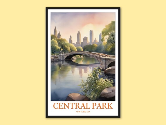 Central Park Bow Bridge Spring New York Watercolor Travel Poster
