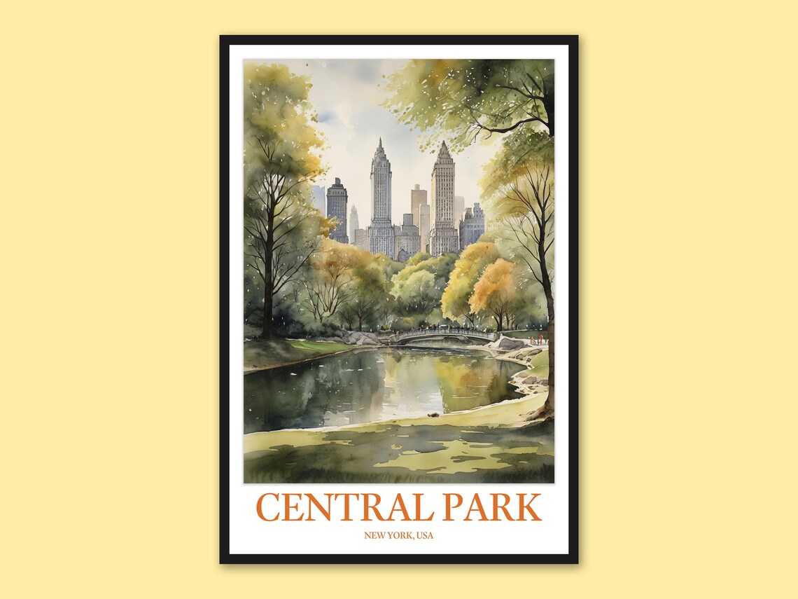 Central Park New York City Autumn Watercolor Cityscape Poster