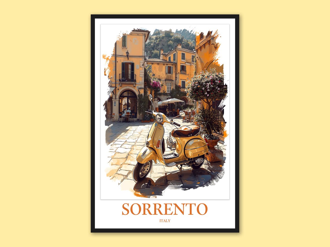 Sorrento Italy Vintage Vespa Scooter Old Town Street Travel Poster