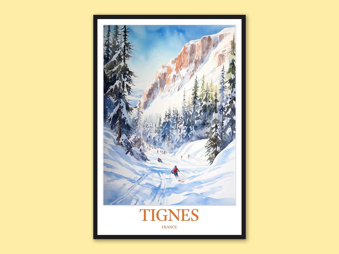 Tignes Travel Poster, Skiing Wall Art France