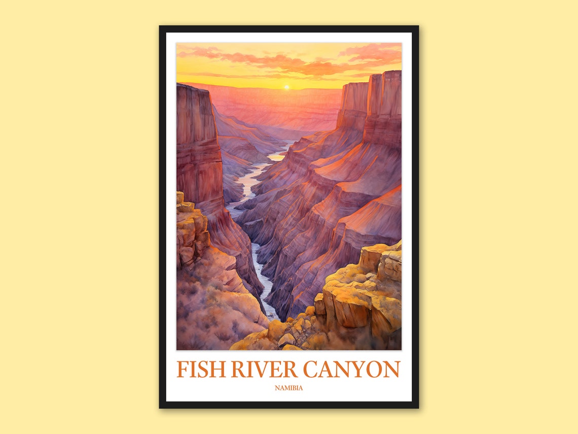 Fish River Canyon Namibia Sunset River Gorge Watercolor Poster