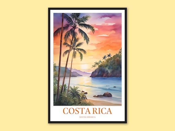 Costa Rica Palm Beach Cove At Sunset With Rocky Headland Poster