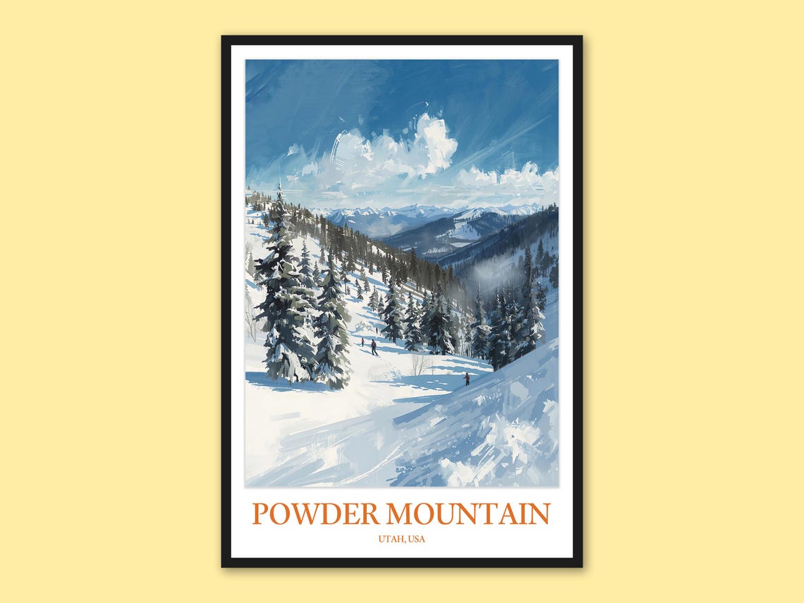 Powder Mountain Skiers Sunny Slopes Utah Winter Scene Poster