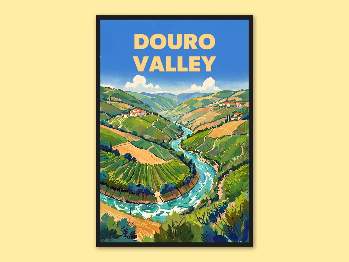 Douro Valley Portugal Winding River Vineyard Painting Travel Poster