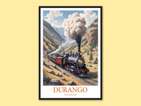 Durango Colorado Steam Train Golden Hillside Steam Plume Poster