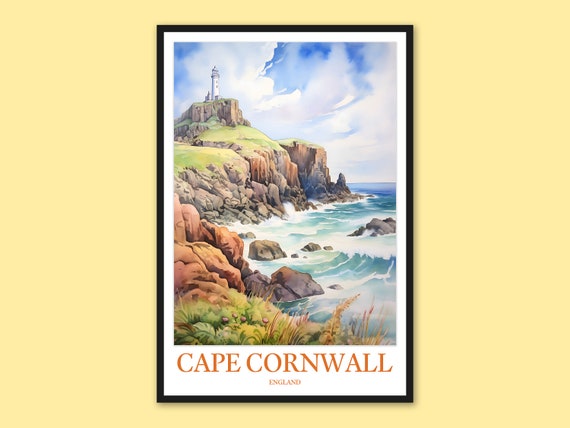 Cape Cornwall Lighthouse Art Print Coastal Travel Poster