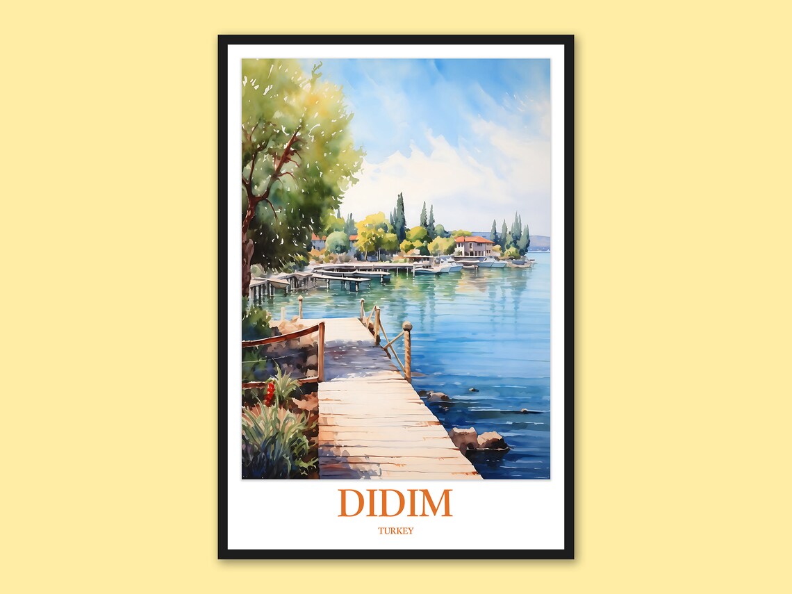 Didim Turkey Watercolor Wooden Jetty Lake Shore Travel Poster