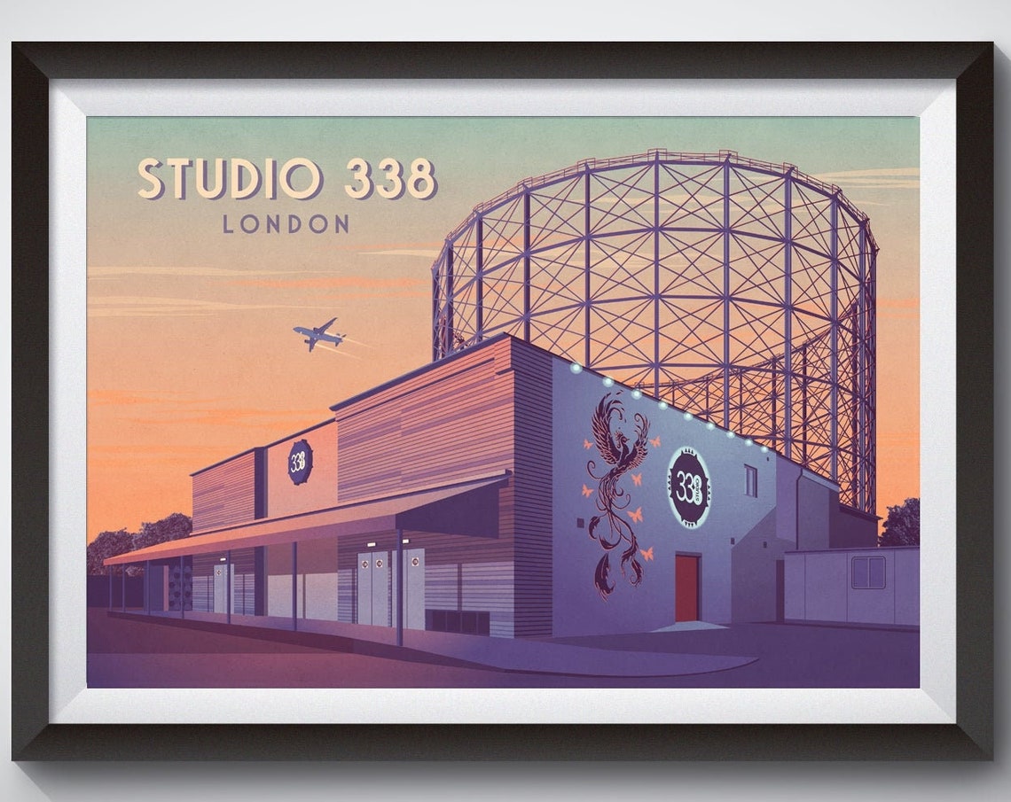 Studio 338 Club London Travel Poster South East London Nightclub Vintage Travel Print Techno House Music Greenwich Peninsula Framed