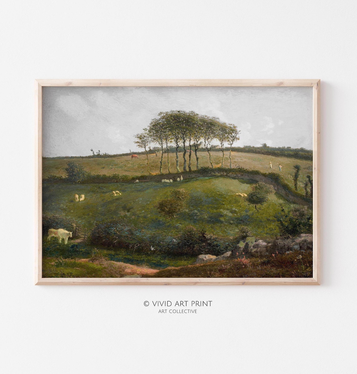 Antique Pastoral Valley Landscape, Vintage Rustic Art Print