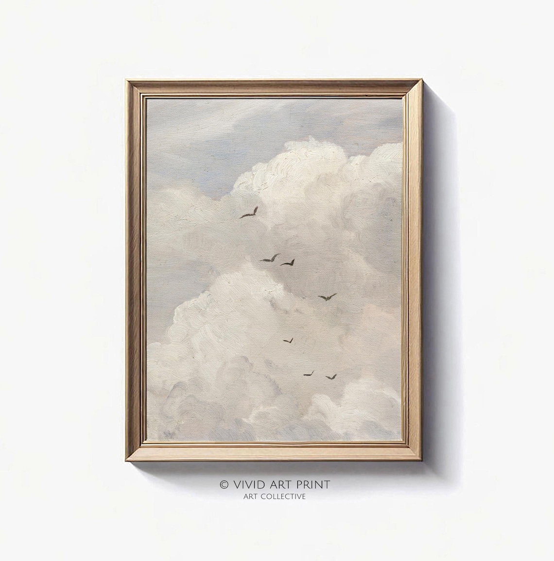 Cloudscape Vintage Birds in Cloud, Relaxing Art Print