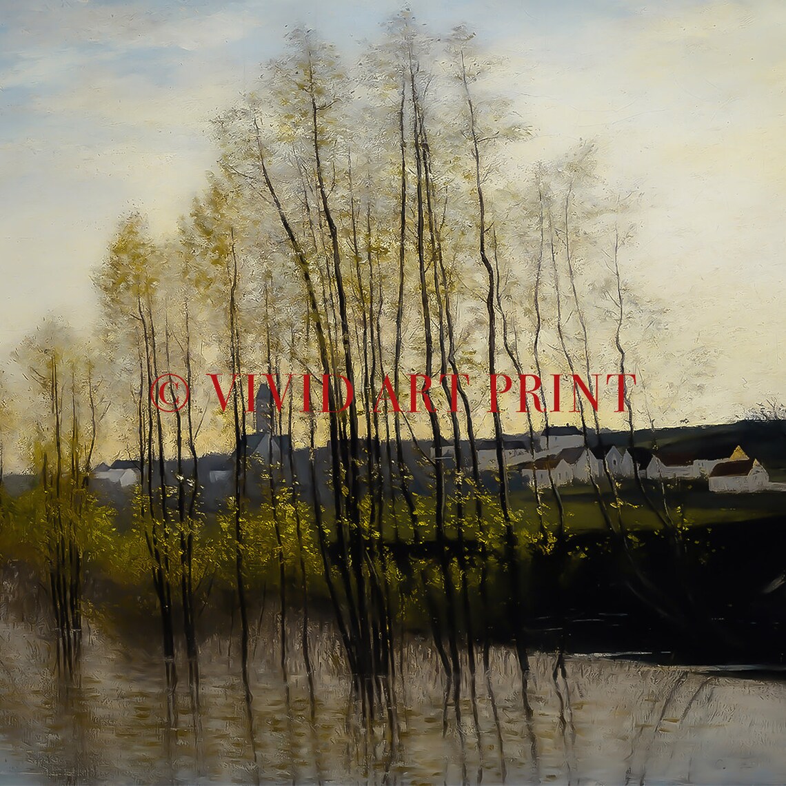 River Landscape Painting, Vintage Home Decor - Image 4