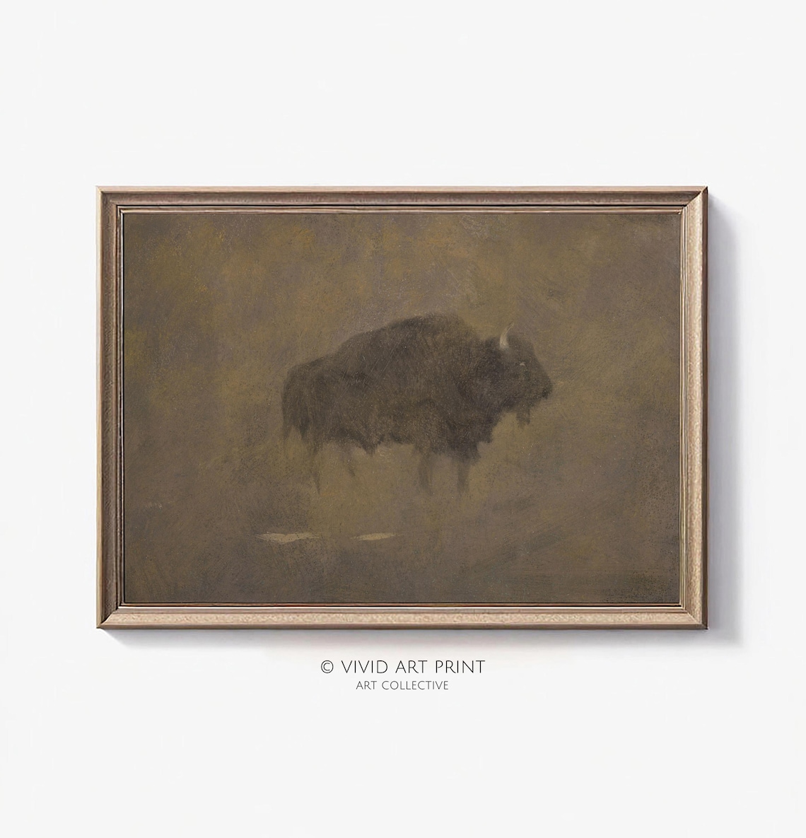 Ghostly Lone Bison in Mist Dark Tonalist Wildlife Painting Poster