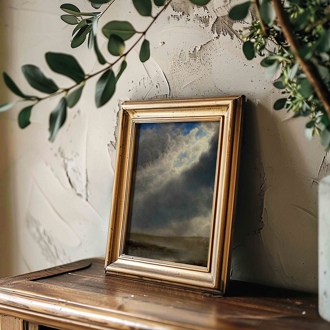 Vintage Landscape Painting, Clouds Over Horizon - Image 3