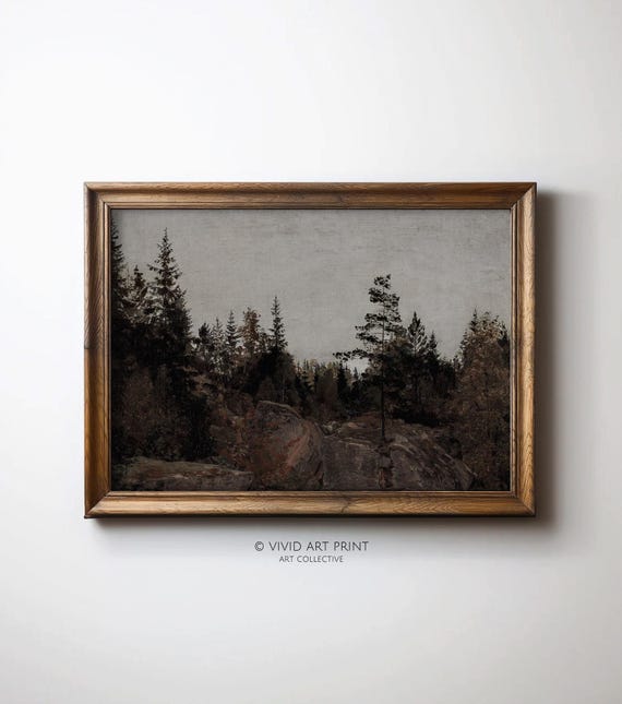 Rustic Forest Landscape Painting Wall Art Vintage Muted Home Decor Vivid Art Print An 370