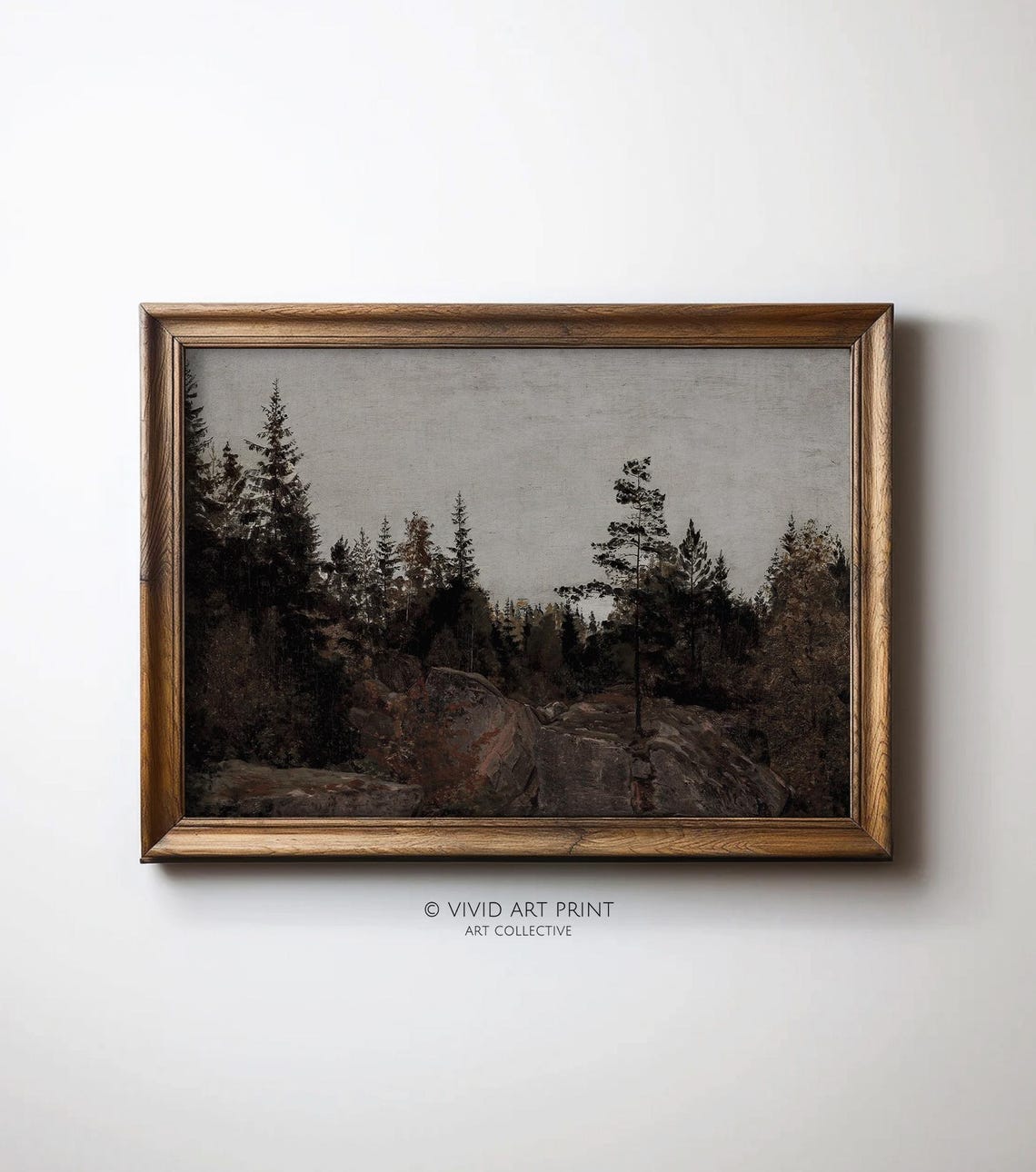 Rustic Forest Landscape Painting Wall Art Vintage Muted Home Decor Vivid Art Print An 370