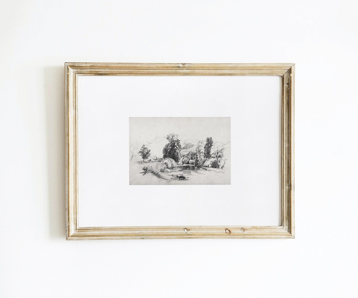 Vintage River Forest Sketch Landscape Poster - Image 2