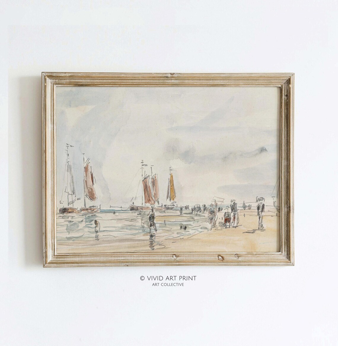 Antique Seaside Sketch, Vintage Coastal Landscape