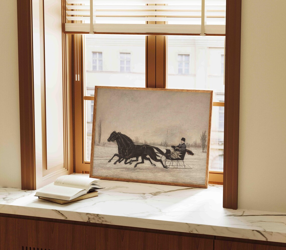 Vintage Winter Sleigh Ride, Christmas Holiday Decor - Image 2