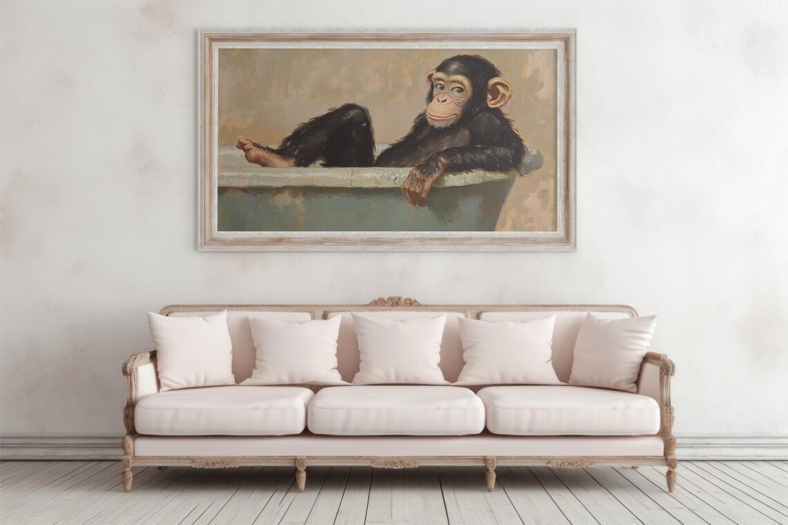 Chimpanzee In Bathtub, Funny Bathroom Decor - Image 3