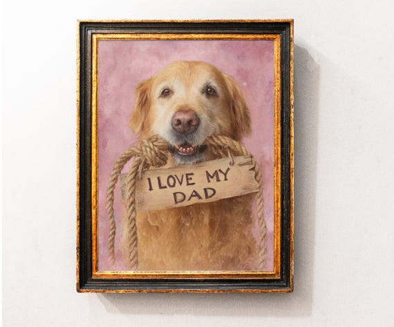 Golden Retriever I Love Dad Wall Art Print Cute Dog Home Sign Painting Decor