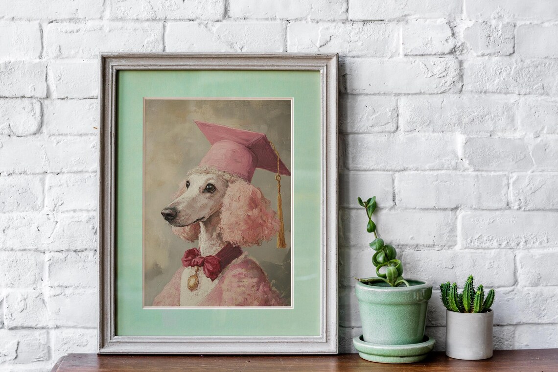Pink Poodle Graduation Art Print, Girls Room Decor - Image 4