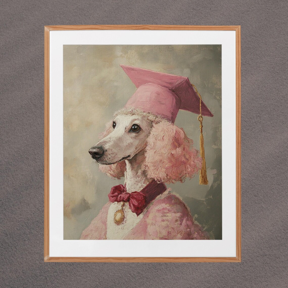 Pink Poodle Graduation Art Print, Girls Room Decor