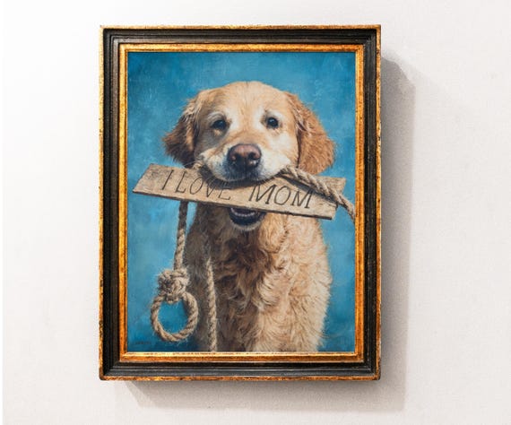 Golden Retriever I Love Mom Wall Art Print Cute Dog Home Sign Painting Decor