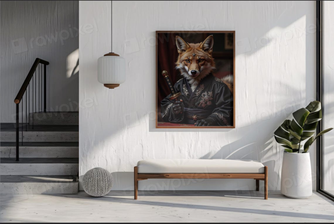 Dignified Red Fox Samurai in Black Kimono Holding Katana Poster - Image 4