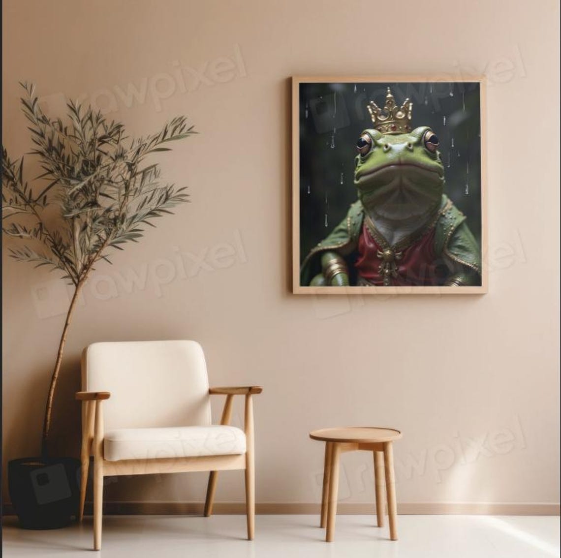 Regal Frog King Wearing a Golden Crown Standing in the Rain Poster - Image 4