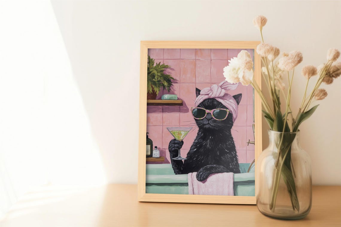 Funny Black Cat Bathroom Poster, Bath Wall Art - Image 3