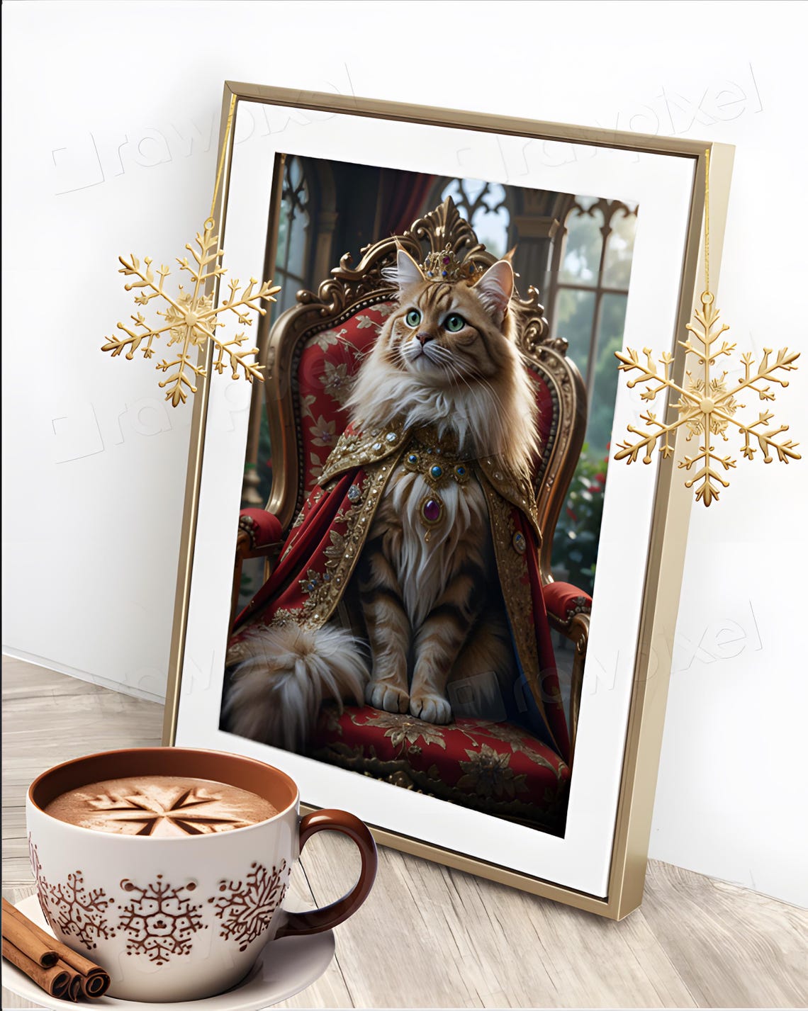 Regal Cat in Royal Robe Seated on Ornate Throne Portrait Poster - Image 6
