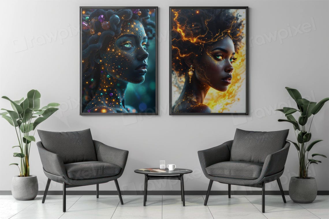 African Woman Wall Art Vibrant Green Eyes Cultural Elegance Bold Afro Beauty - Image 2