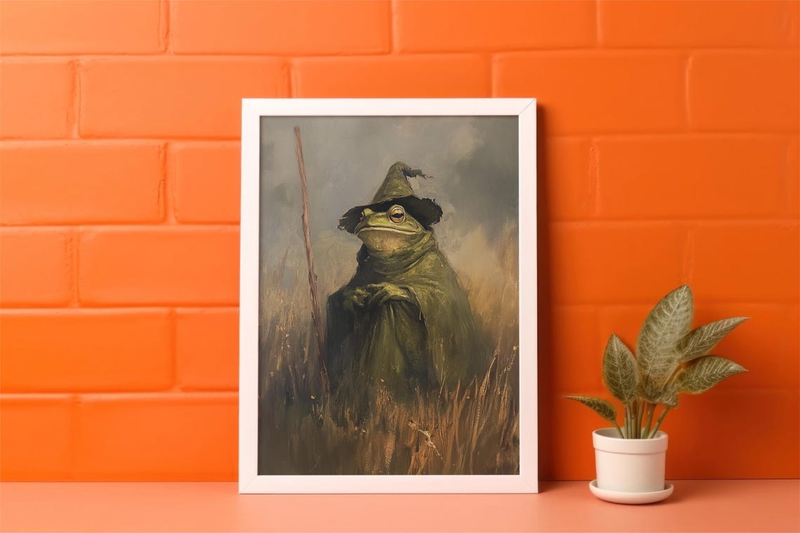 Vintage Witch Frog Halloween Poster Print - Image 4