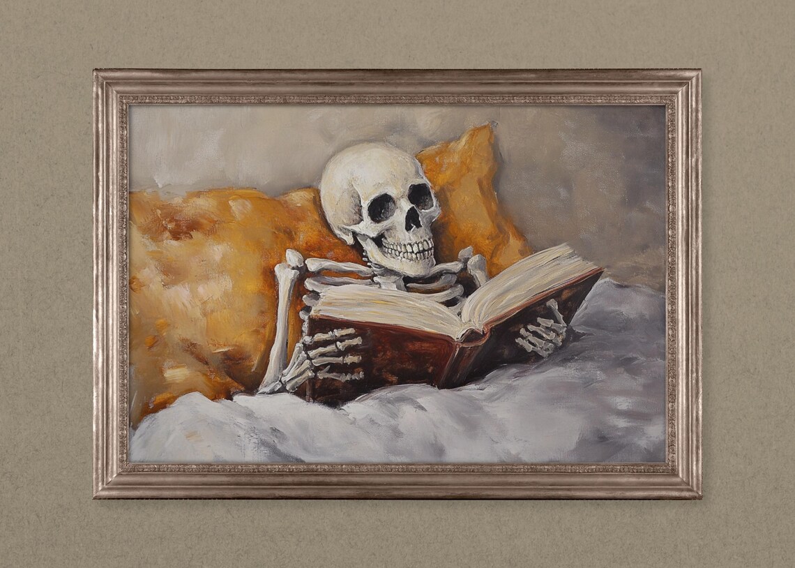 Vintage Skeleto Reading Bed, Halloween Decor - Image 2