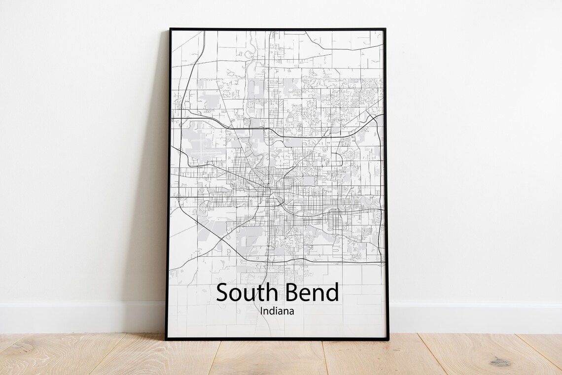 South Bend Indiana Minimalist Black And White City Street Map Poster